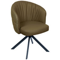 ARMLEHNSTUHL  automatische Rückholfunktion, Sitzfläche 320° drehbar Webstoff Echtleder  - Schwarz/Olivgrün, Design, Leder/Textil (59/82/62cm) - Novel