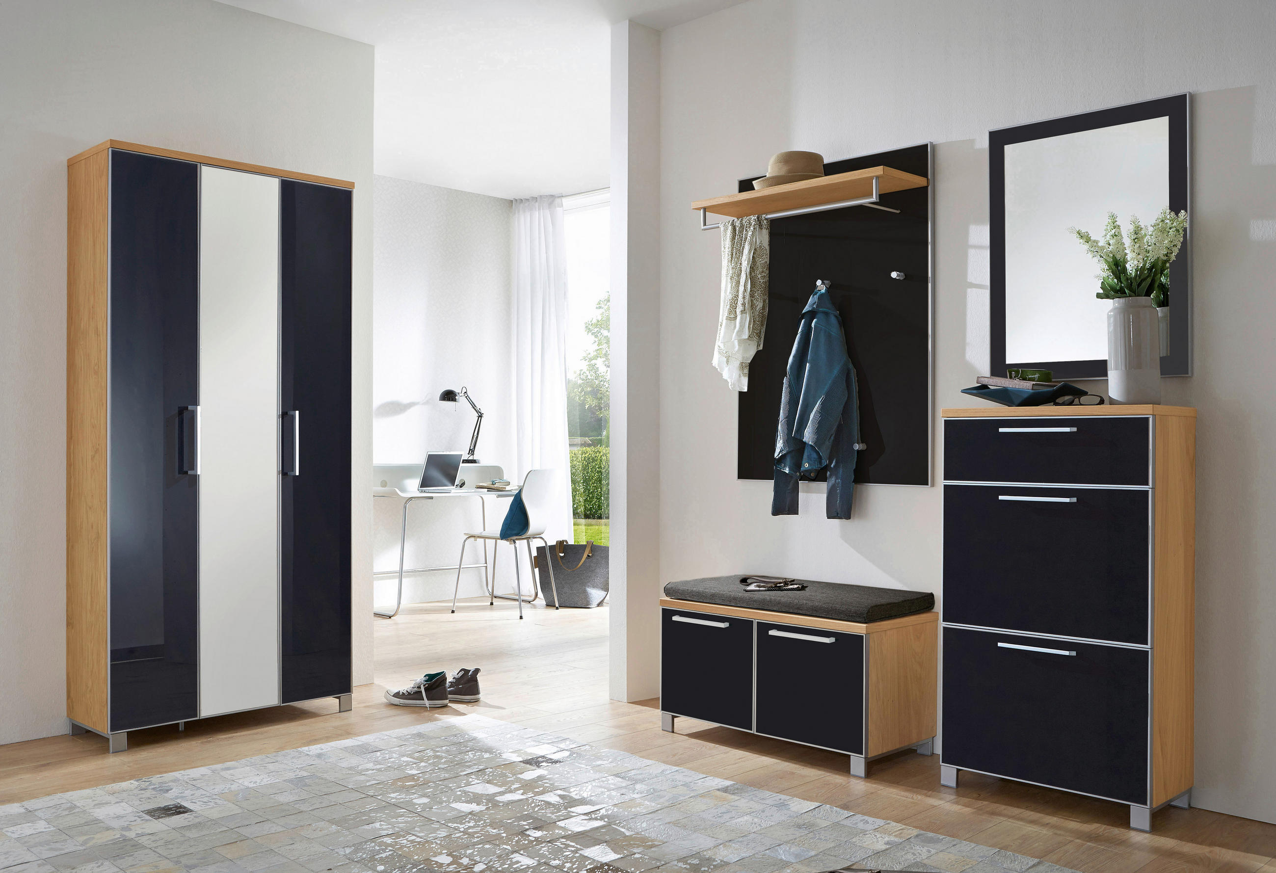 GARDEROBE 6-teilig in 245/195/40 cm - Taupe/Eichefarben, Design, Glas/Holz (245/195/40cm)