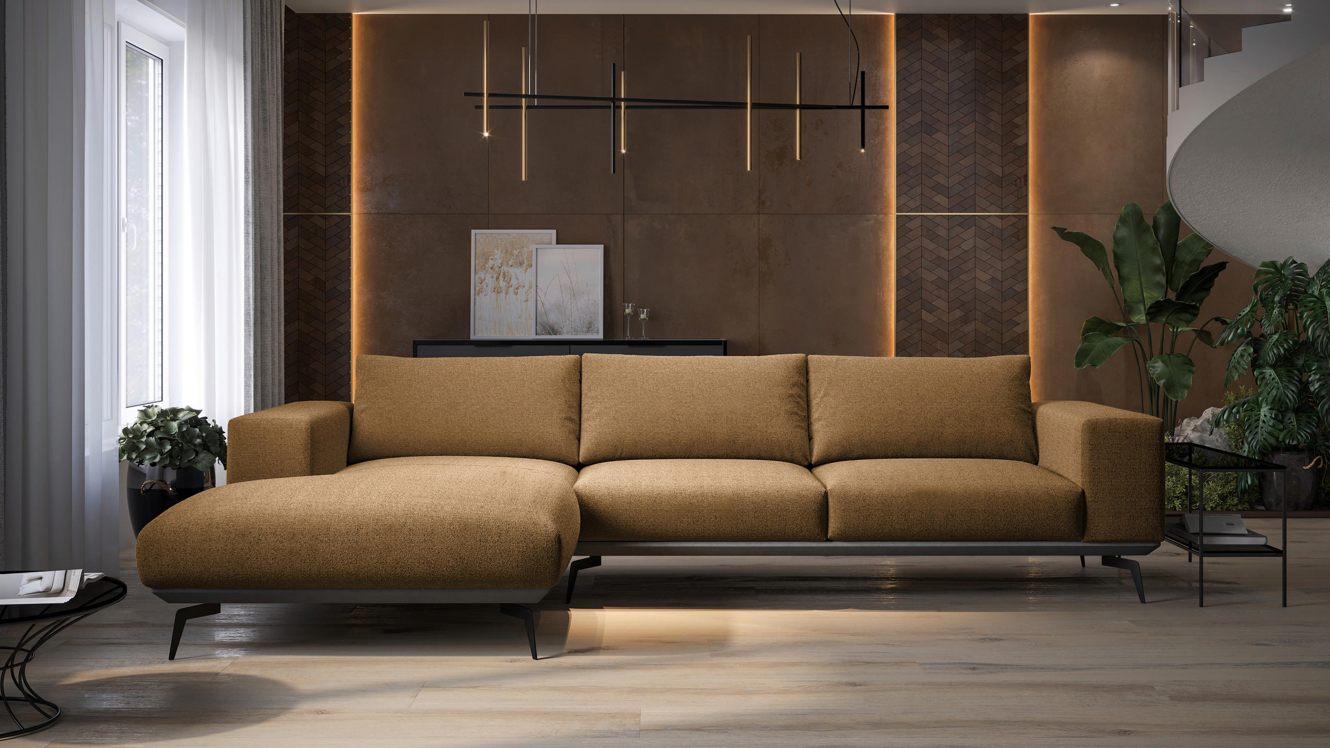 ECKSOFA Rostfarben Chenille  - Rostfarben/Schwarz, Design, Holz/Textil (180/330cm) - MID.YOU