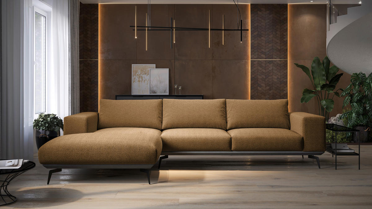 ECKSOFA in Chenille Rostfarben  180/330 cm  - Rostfarben/Schwarz, Design, Holz/Textil (180/330cm) - MID.YOU