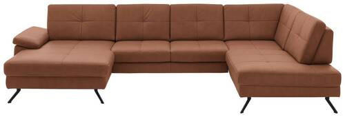 WOHNLANDSCHAFT in Lederlook, Mikrofaser Braun  - Schwarz/Braun, Design, Textil/Metall (345/220cm) - Beldomo System
