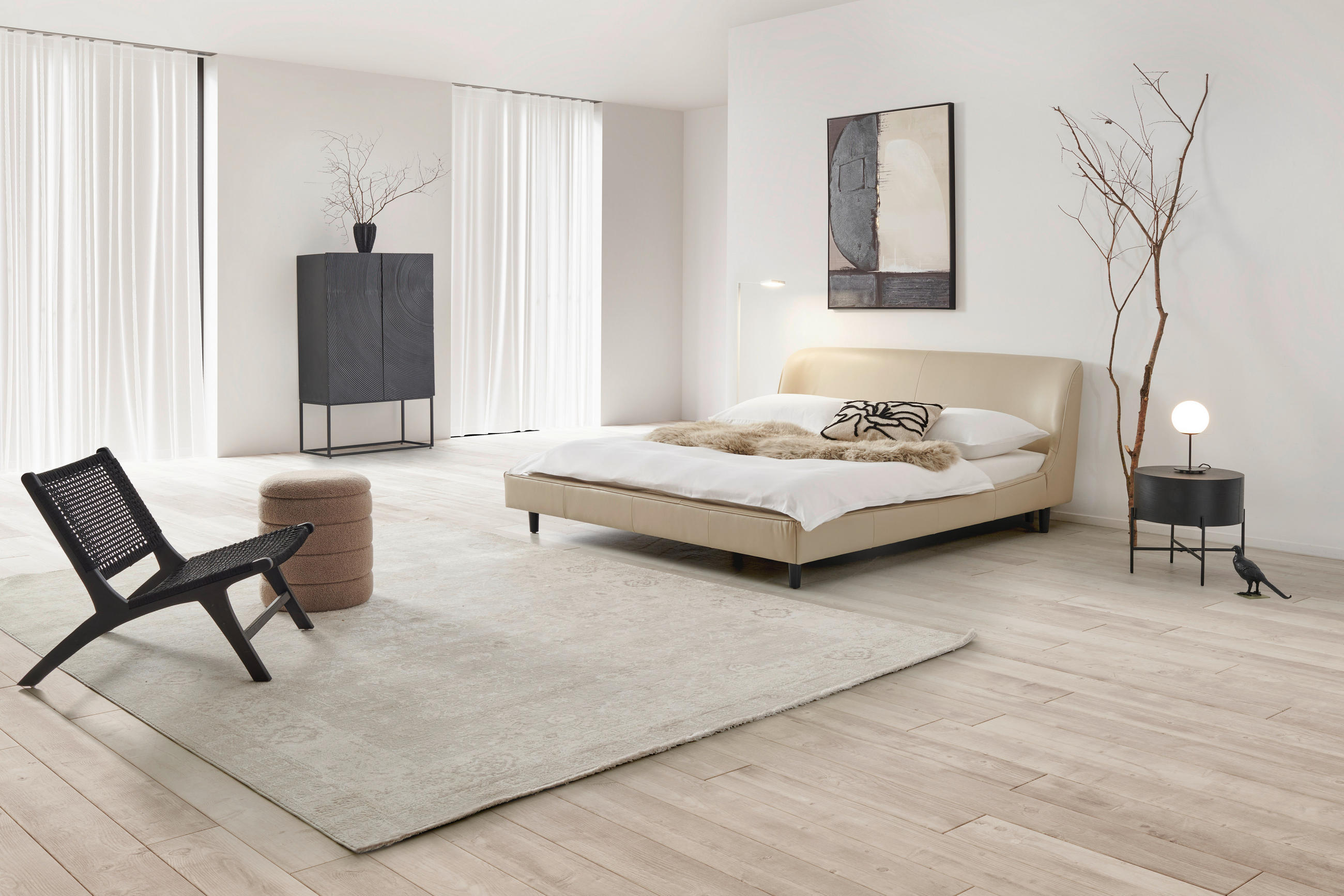 TAPECIRANI KREVET   180/200 cm   bež  - bež/crna, Moderno, koža/drvo (180/200cm) - Livetastic
