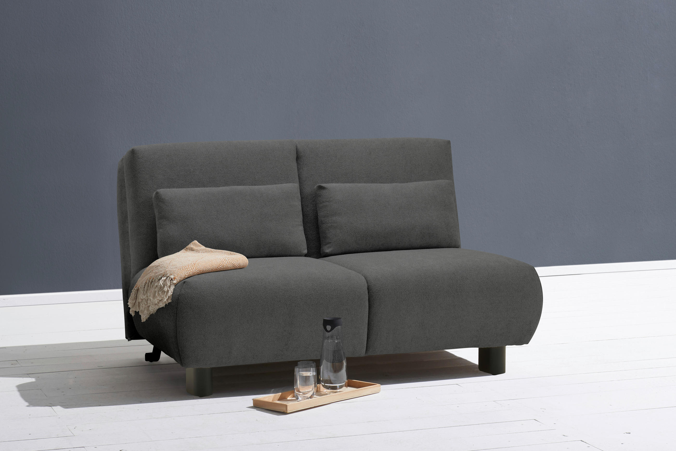 SCHLAFSOFA Flachgewebe Dunkelgrau  - Dunkelgrau/Schwarz, KONVENTIONELL, Textil/Metall (150/85/100cm) - Carryhome