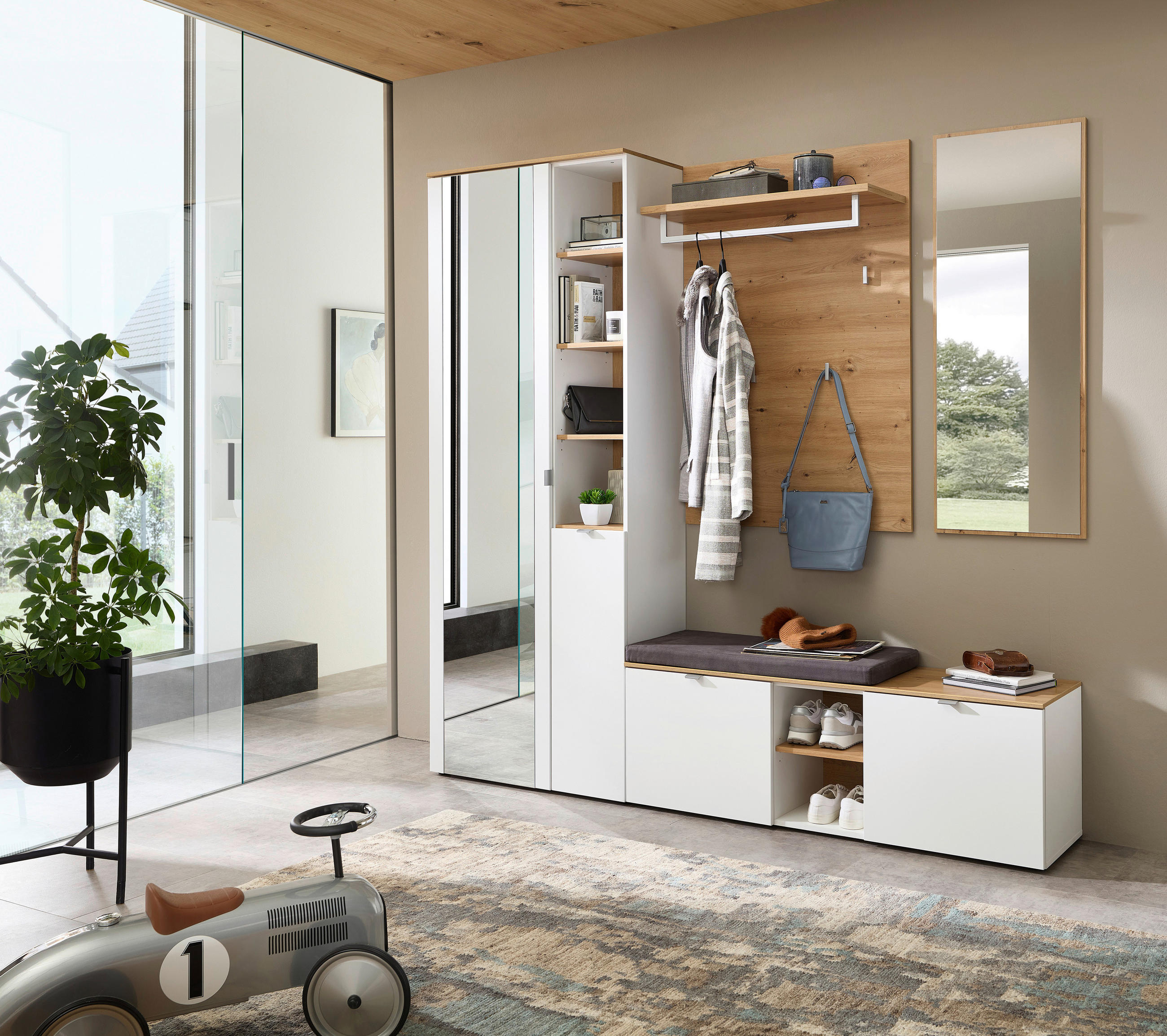GARDEROBE 4-teilig  in 206/202/38 cm  - Weiß/Eiche Artisan, Design, Glas/Holzwerkstoff (206/202/38cm) - Xora