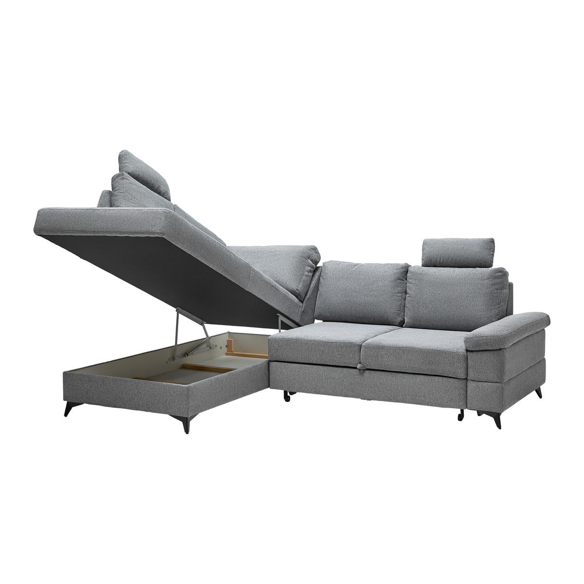 ECKSOFA Webstoff Grau  - Schwarz/Grau, Modern, Textil/Metall (189/87-103/250cm) - MID.YOU