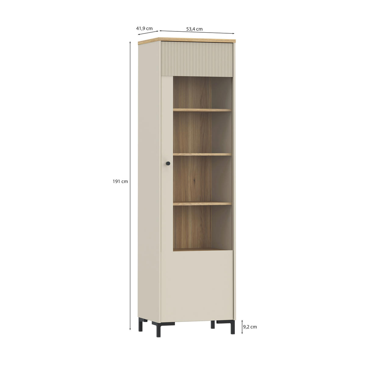 VITRINA, barve hrasta, peščene barve - črna/barve hrasta, Moderno, kovina/umetna masa (53,4/191/41,9cm) - Hom`in