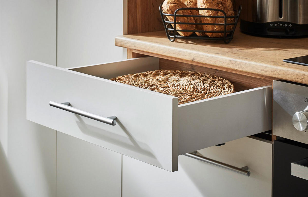 ECKKÜCHE 280/172 cm  in Weiß  - Wildeiche/Alufarben, Design, Holzwerkstoff/Metall (280/172cm) - Respekta