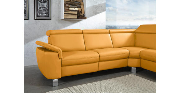 ECKSOFA in Echtleder Gelb  - Gelb/Alufarben, Design, Leder/Metall (271/239cm) - Cantus