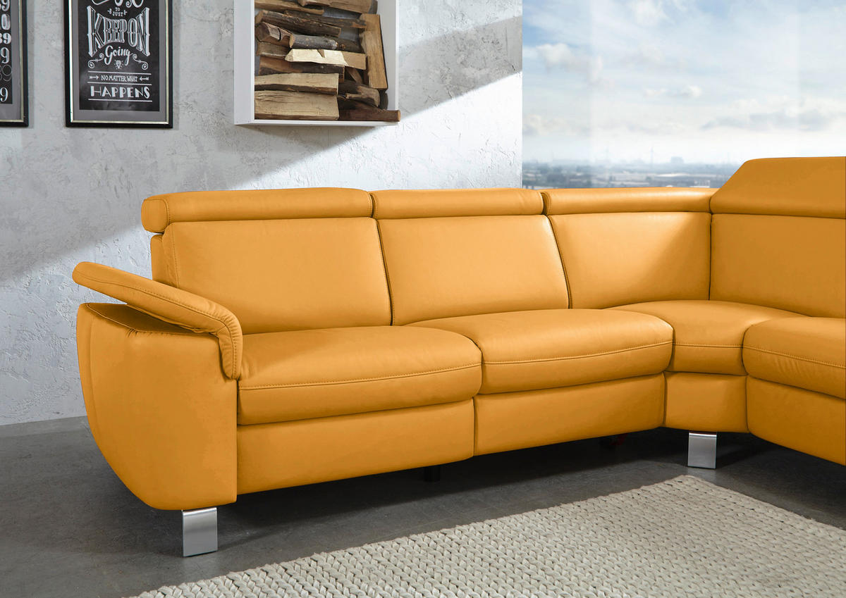 ECKSOFA in Echtleder Gelb  - Gelb/Alufarben, Design, Leder/Metall (271/239cm) - Cantus