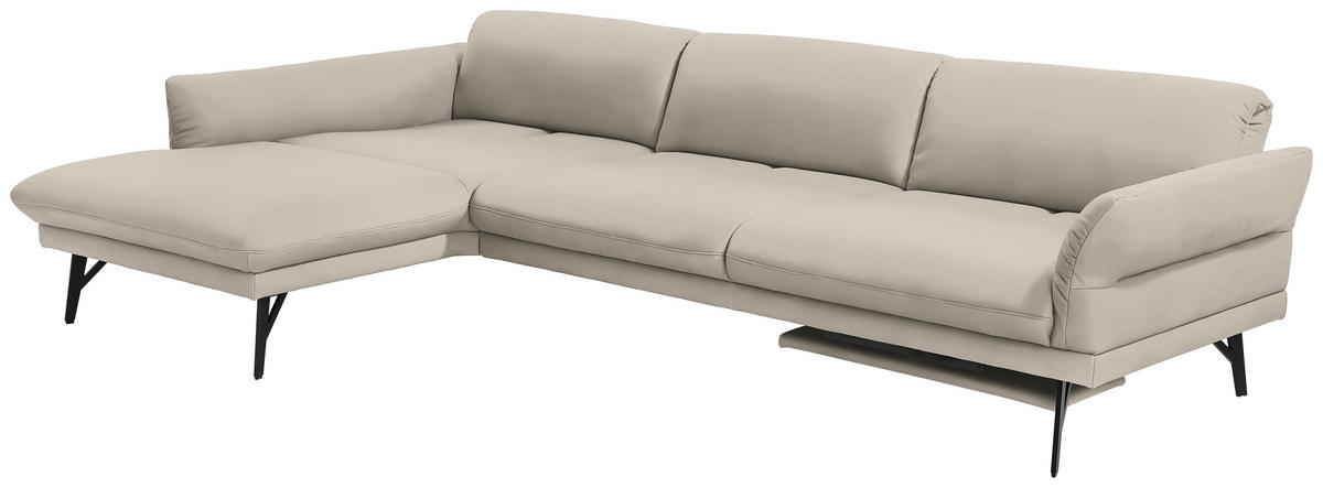 ECKSOFA in Echtleder Ecru  173/308 cm  - Ecru/Anthrazit, Design, Leder/Metall (173/308cm) - Joop!