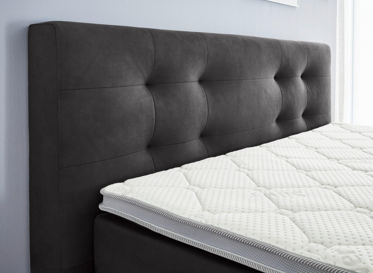 BOXSPRINGBETT 180/200 cm,  in Anthrazit, Topper, Matratzen, H2 + H3 = mittel + fest  - Chromfarben/Anthrazit, KONVENTIONELL, Kunststoff/Textil (180/200cm) - Carryhome