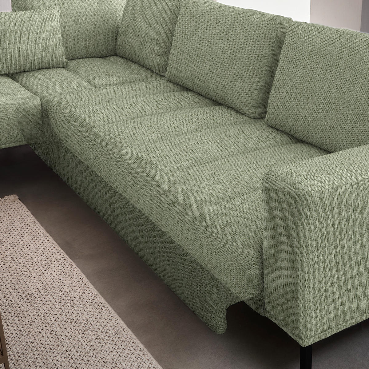 ECKSOFA Flachgewebe Olivgrün  - Schwarz/Olivgrün, Design, Textil/Metall (270/308cm) - Pure Home Lifestyle