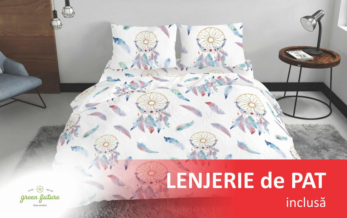 SALTEA DIN SPUMĂ POLIURETANIC  - alb, Basics, textil (160/200cm)