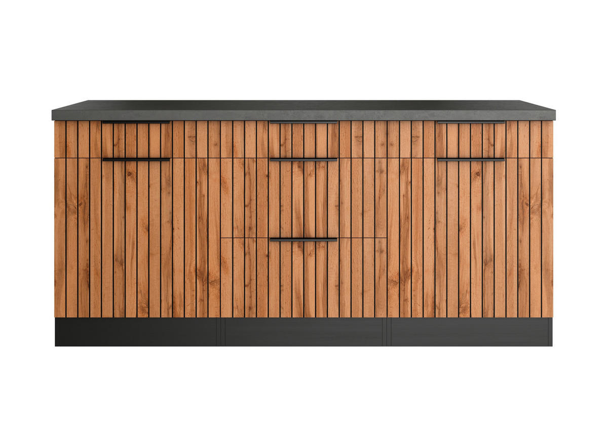 KÜCHENUNTERSCHRANK 180/85/60 cm  in Graphitfarben, Eiche Wotan  - Schieferfarben/Eiche Wotan, Basics, Holzwerkstoff/Metall (180/85/60cm) - Held