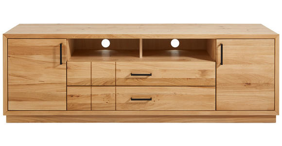 LOWBOARD Wildeiche furniert, massiv Eichefarben - Eichefarben/Schwarz, KONVENTIONELL, Holz/Holzwerkstoff (180/59/50cm) - Linea Natura