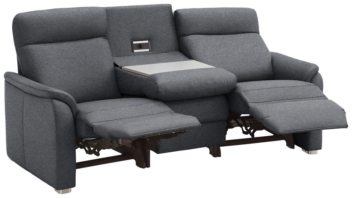 TRAPEZSOFA Flachgewebe Anthrazit  - Anthrazit/Alufarben, Konventionell, Textil/Metall (218/107/103cm) - Beldomo Comfort