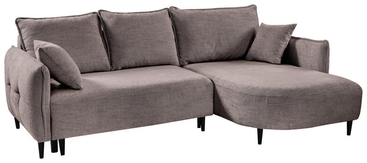 ECKSOFA Taupe Struktur  - Taupe/Schwarz, Design, Holz/Textil (244/165cm) - MID.YOU