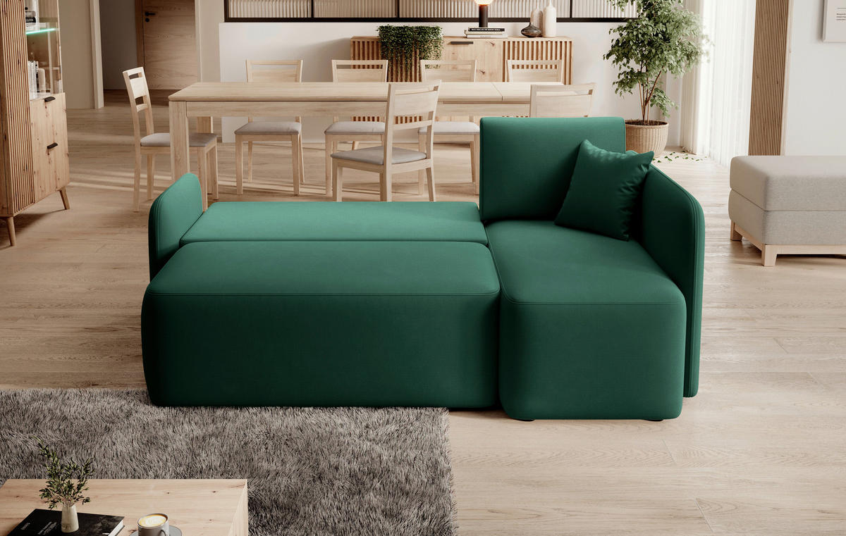 ECKSOFA in Plüsch Grün  206/150 cm  - Schwarz/Grün, Design, Kunststoff/Textil (206/150cm) - MID.YOU