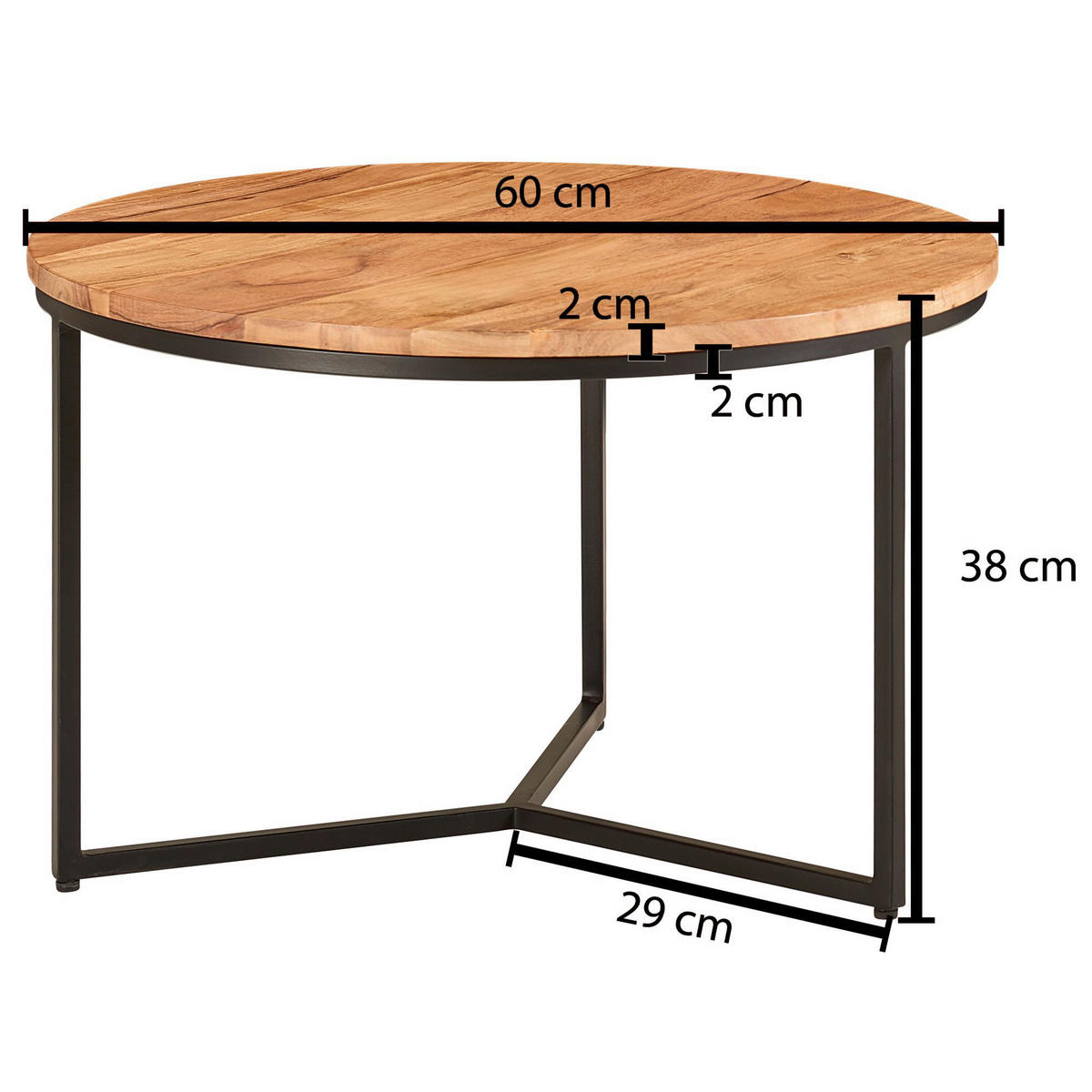 COUCHTISCH in Holz 60/60/38 cm  - Schwarz/Akaziefarben, Modern, Holz/Metall (60/60/38cm) - MID.YOU