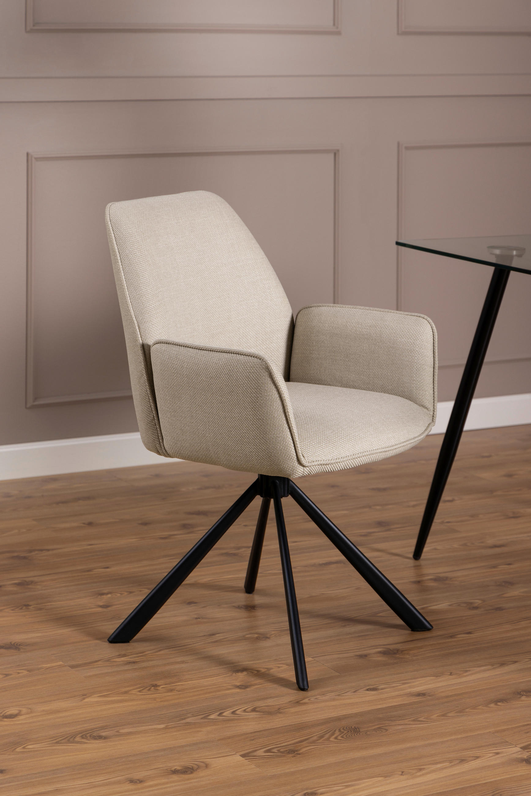 STOLICA S NASLONOM ZA RUKE  bež  tekstil      - bež/crna, Trend, tekstil/metal (61/88,5/63cm) - MID.YOU