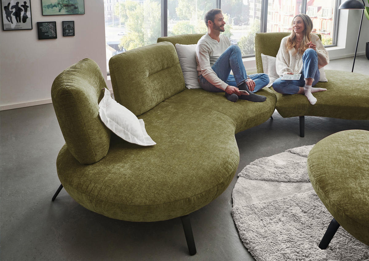 BIGSOFA Flachgewebe Olivgrün  - Schwarz/Olivgrün, Design, Textil/Metall (456/93/138cm) - Moderano