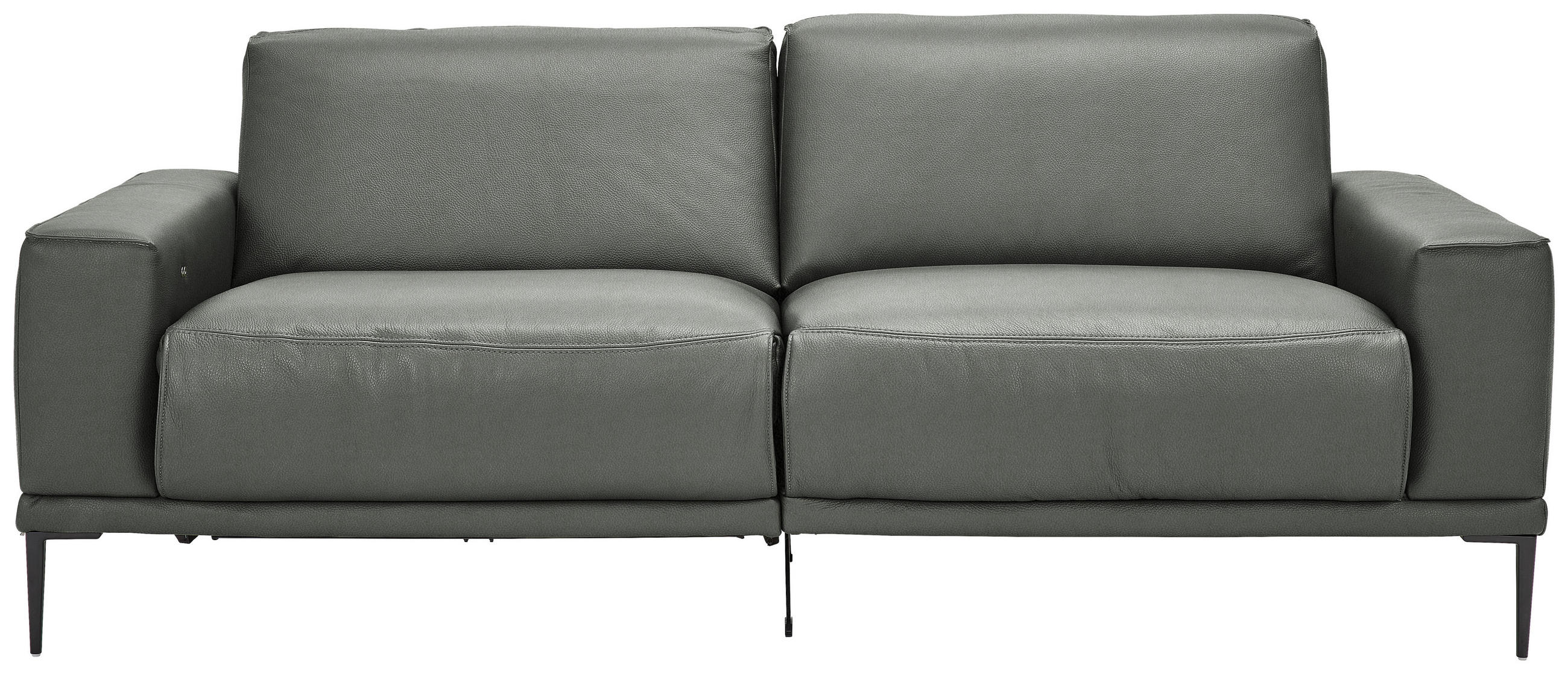 2,5-SITZER in Echtleder Grau  - Schwarz/Grau, Design, Leder/Metall (200/102/92cm) - Johann Jakob