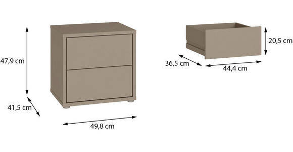 NACHTSCHRANK 50/48/42 cm  - Taupe/Silberfarben, Trend, Holzwerkstoff/Kunststoff (50/48/42cm) - Carryhome