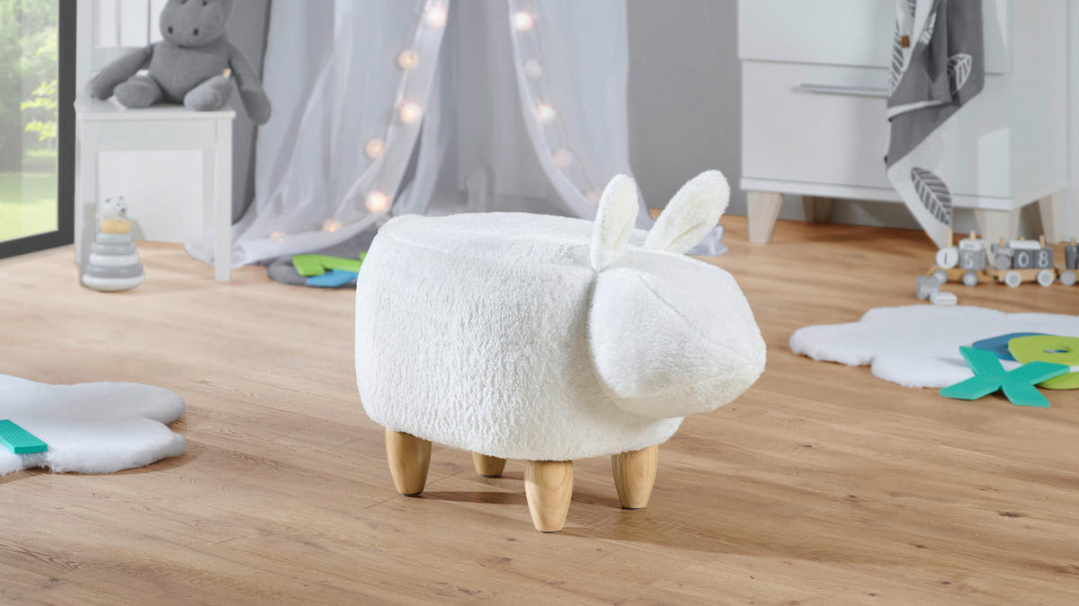 KINDERHOCKER Plüsch Kautschukholz Naturfarben, Weiß  - Naturfarben/Weiß, Trend, Holz/Kunststoff (67/36/37cm) - Jimmylee