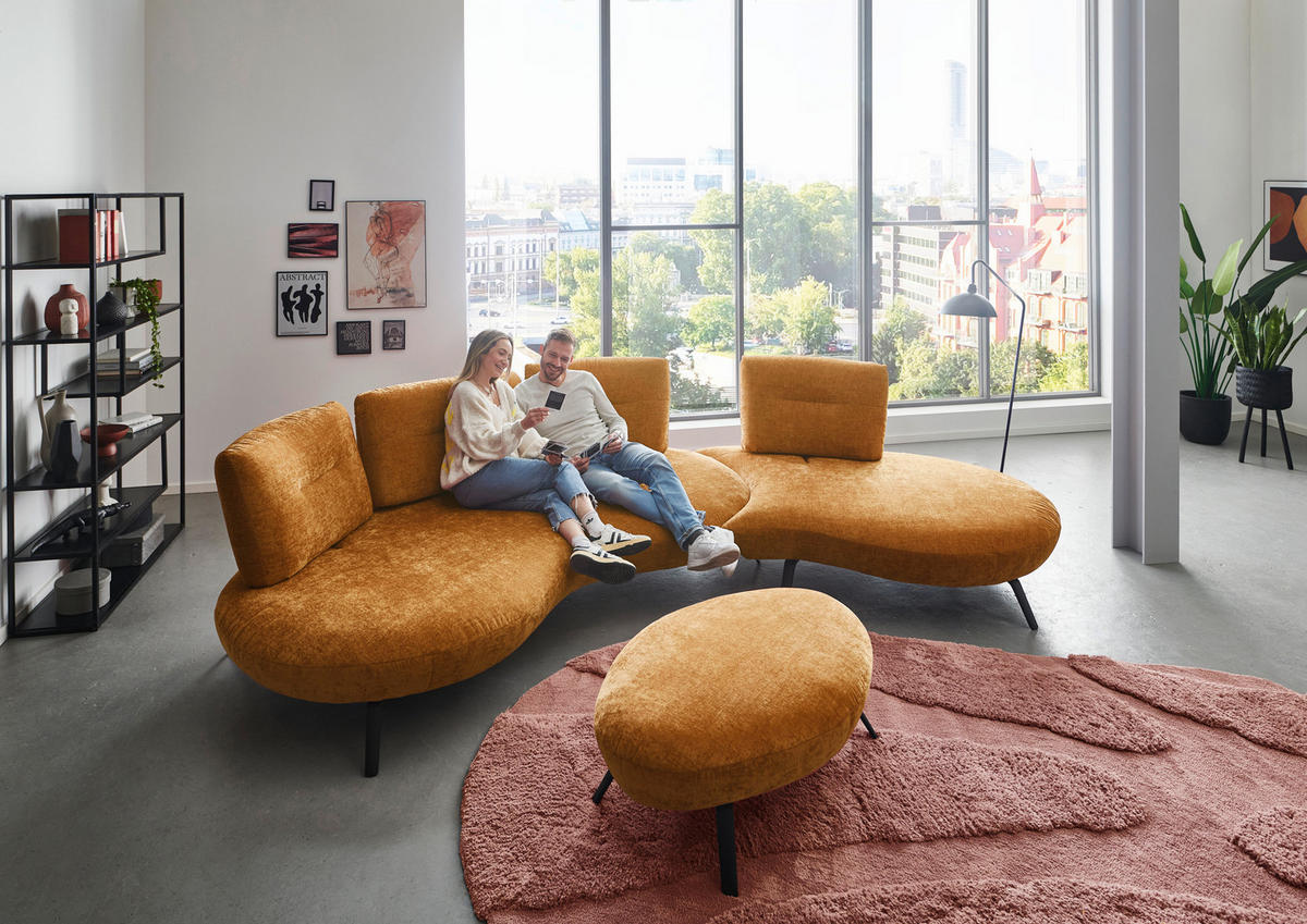 BIGSOFA Flachgewebe Senfgelb  - Senfgelb/Schwarz, Design, Textil/Metall (456/93/138cm) - Moderano