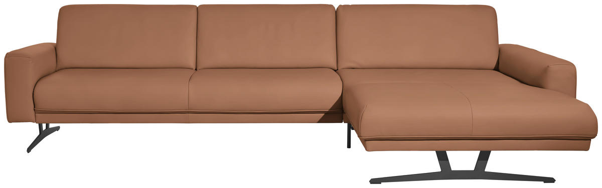 ECKSOFA in Echtleder Hellbraun  324/179 cm  - Hellbraun/Anthrazit, KONVENTIONELL, Leder/Metall (324/179cm) - Johann Jakob