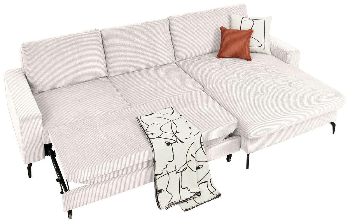 ECKSOFA in Cord Hellgrau  - Hellgrau/Schwarz, Design, Textil/Metall (302/180cm) - Venda