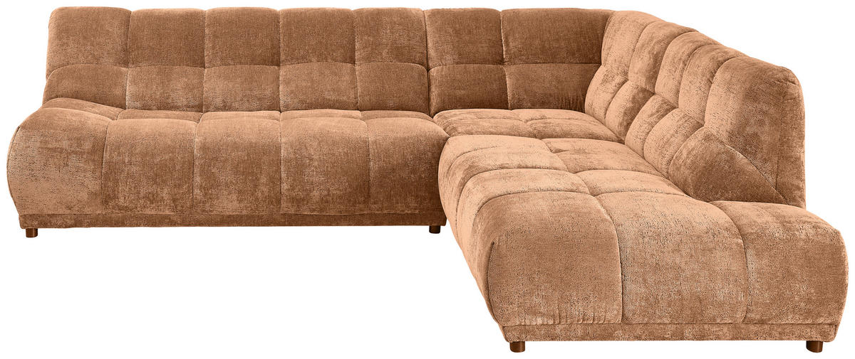 ECKSOFA ITALIA in Chenille Koralle  284/250 cm  - Koralle/Schwarz, MODERN, Kunststoff/Textil (284/250cm) - Livetastic
