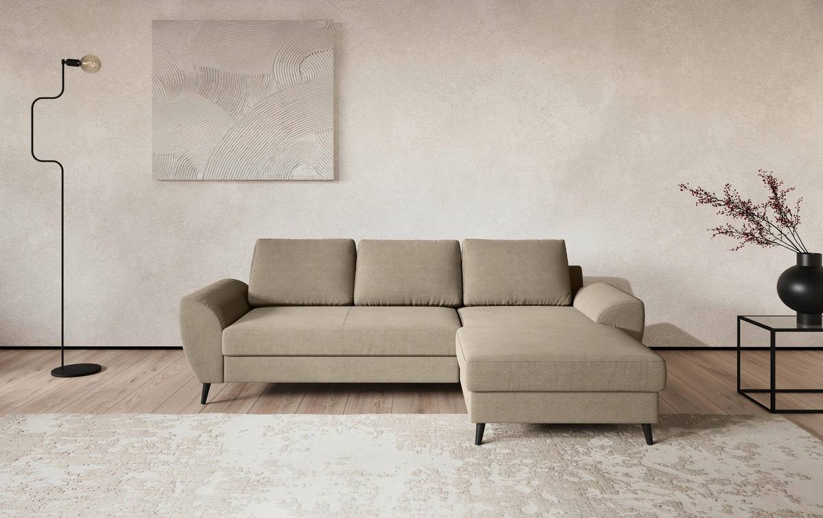 ECKSOFA Cord Hellbraun  - Hellbraun/Schwarz, Trend, Textil/Metall (255/154cm) - MID.YOU