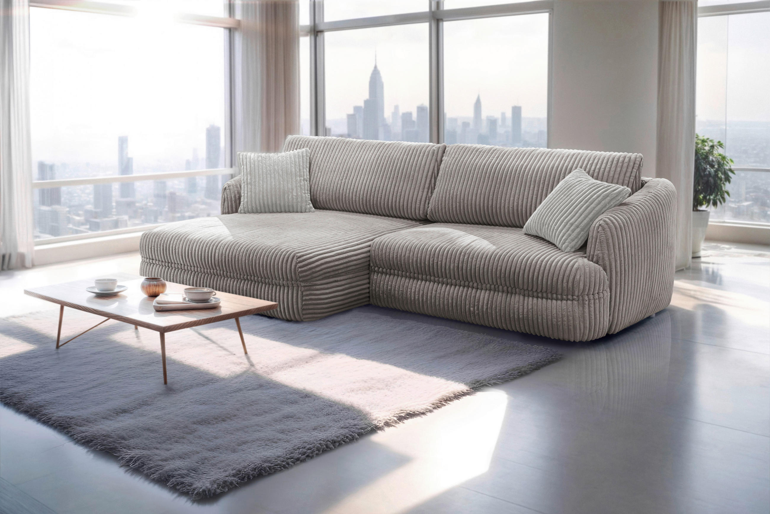 ECKSOFA Taupe Cord  - Taupe/Silberfarben, Design, Kunststoff/Textil (161/284cm) - Livetastic