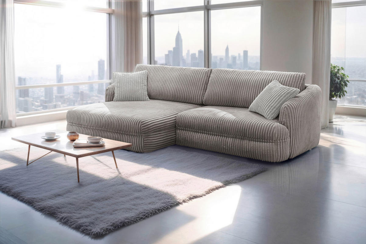 ECKSOFA in Cord Taupe  - Taupe/Silberfarben, Design, Kunststoff/Textil (161/284cm) - Livetastic