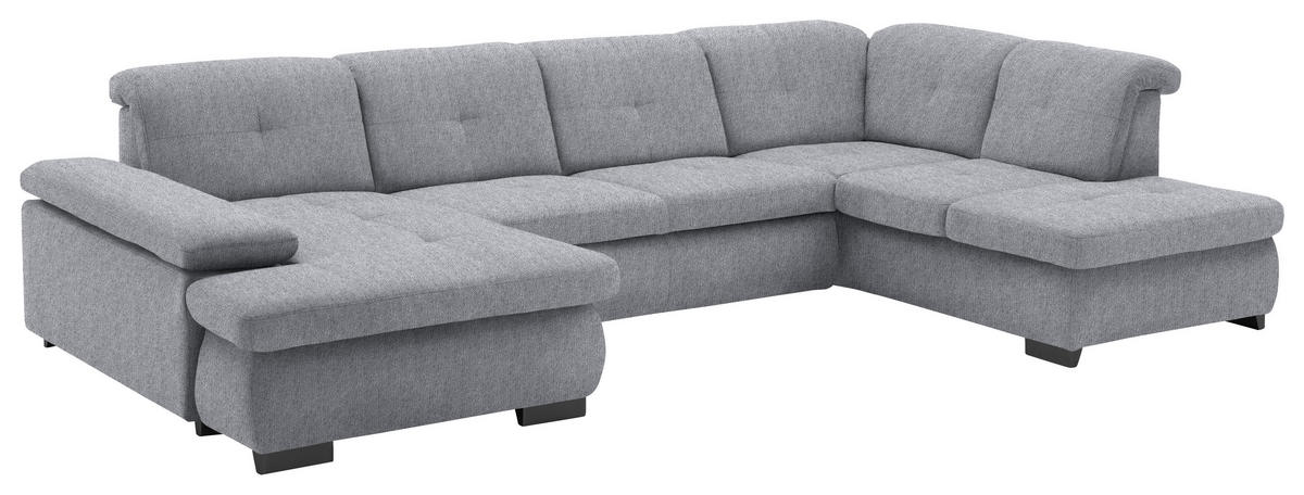 WOHNLANDSCHAFT Grau Webstoff  - Schwarz/Grau, Design, Textil/Metall (174/337/210cm) - Beldomo Style