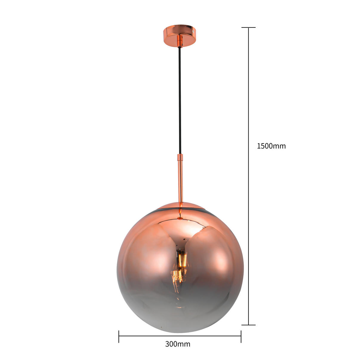 ZÁVESNÉ SVIETIDLO, 30/150 cm  - medená, Konventionell, sklo (30/150cm)