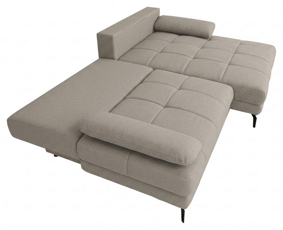 ECKSOFA Grau Struktur Rückenkissen, Bettkasten, Schlaffunktion, Rücken echt, Armteilverstellung, Liegefläche im Originalstoff  - Beige/Schwarz, MODERN, Textil/Metall (263/181cm) - Carryhome