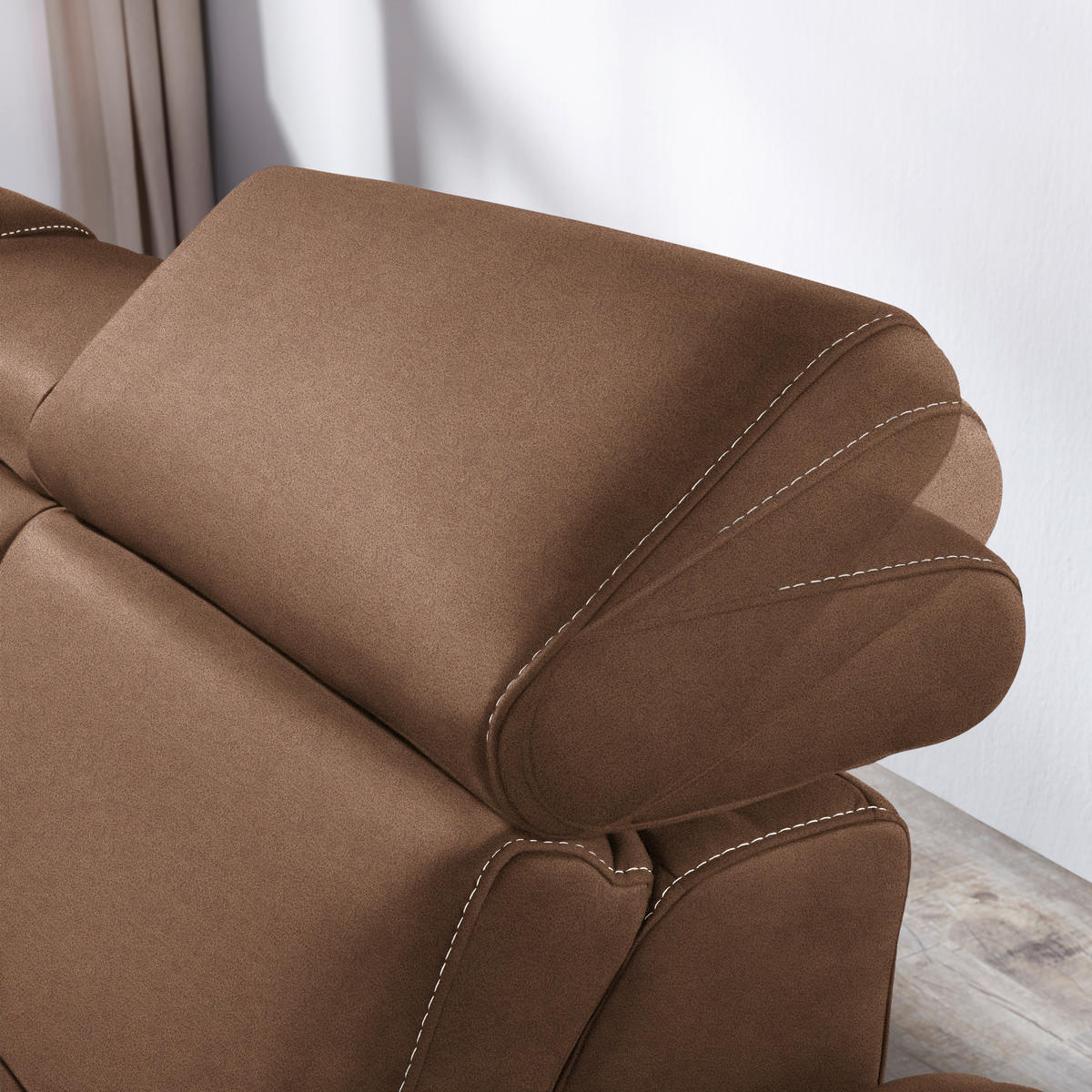 ECKSOFA in Flachgewebe, Mikrofaser Braun  - Beige/Alufarben, Design, Textil/Metall (239/271cm) - Cantus