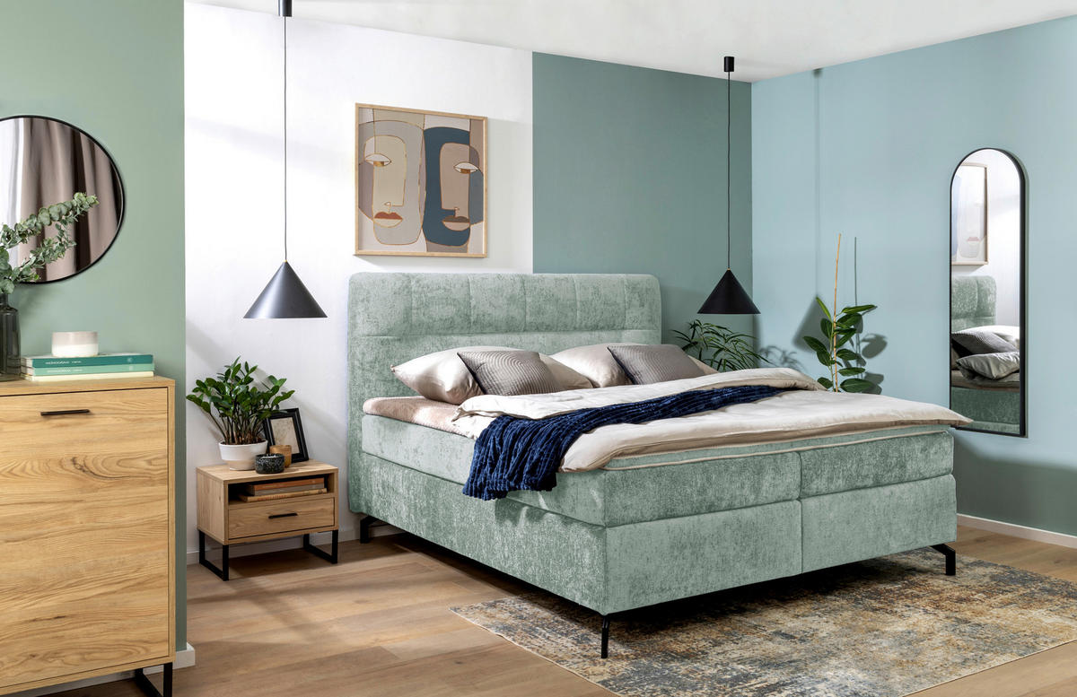 BOXSPRINGBETT 160/200 cm  in Mintgrün  - Schwarz/Mintgrün, Design, Textil/Metall (160/200cm) - Esposa
