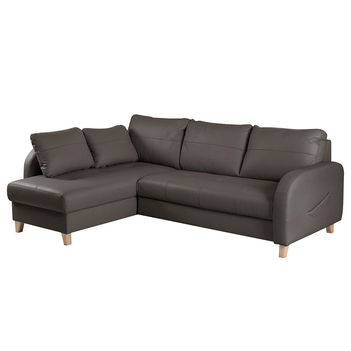 ECKSOFA Dunkelbraun Echtleder Lederlook  - Dunkelbraun/Buchefarben, Design, Leder/Holz (227/168cm) - Livetastic