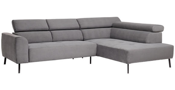 ECKSOFA in Feincord Anthrazit 280/205 cm - Anthrazit/Schwarz, Design, Textil/Metall (280/205cm) - Xora