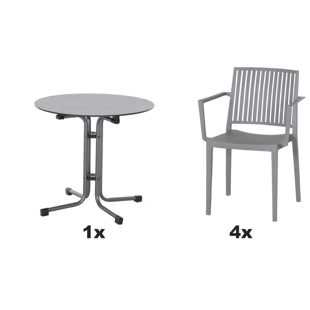 Gartengarnitur 5-Tlg. aus Kunststoff, Anthrazit/Grau