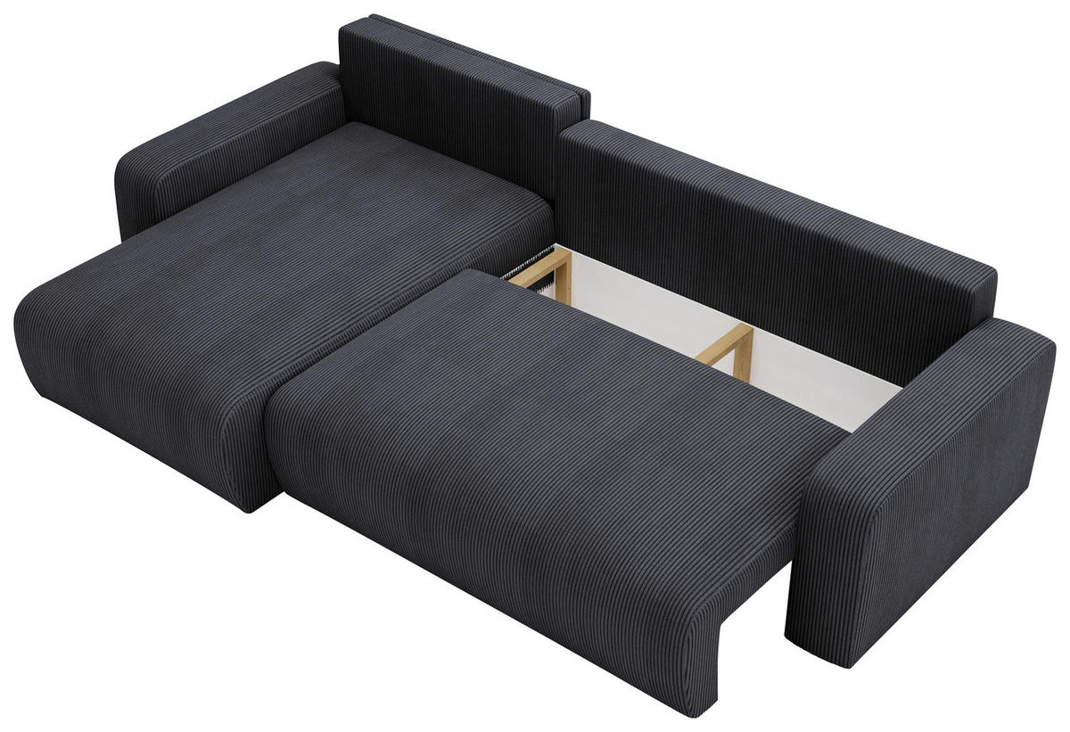 ECKSOFA in Cord Graphitfarben  - Schwarz/Graphitfarben, MODERN, Kunststoff/Textil (150/245cm) - Carryhome