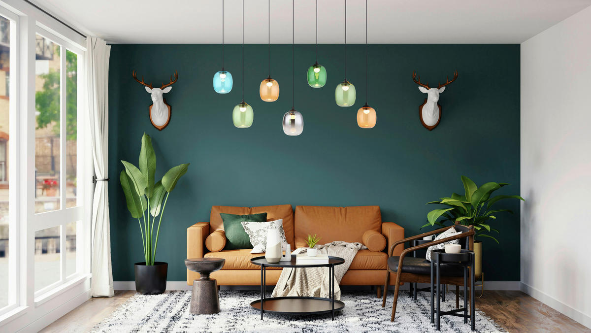 LED-HÄNGELEUCHTE MINARA 102/32/150 cm   - Blau/Dunkelgrün, LIFESTYLE, Glas/Kunststoff (102/32/150cm)