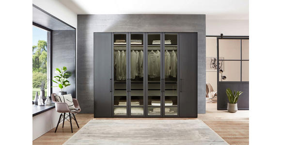 DREHTÜRENSCHRANK 250/216/58 cm 6-türig Graphitfarben - Schwarz/Graphitfarben, Design, Glas/Holzwerkstoff (250/216/58cm) - Novel
