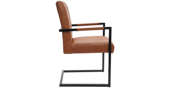 ARMLEHNSTUHL in Eisen Echtleder pigmentiert - Cognac/Schwarz, Design, Leder/Metall (55/91/64cm) - Ambia Home