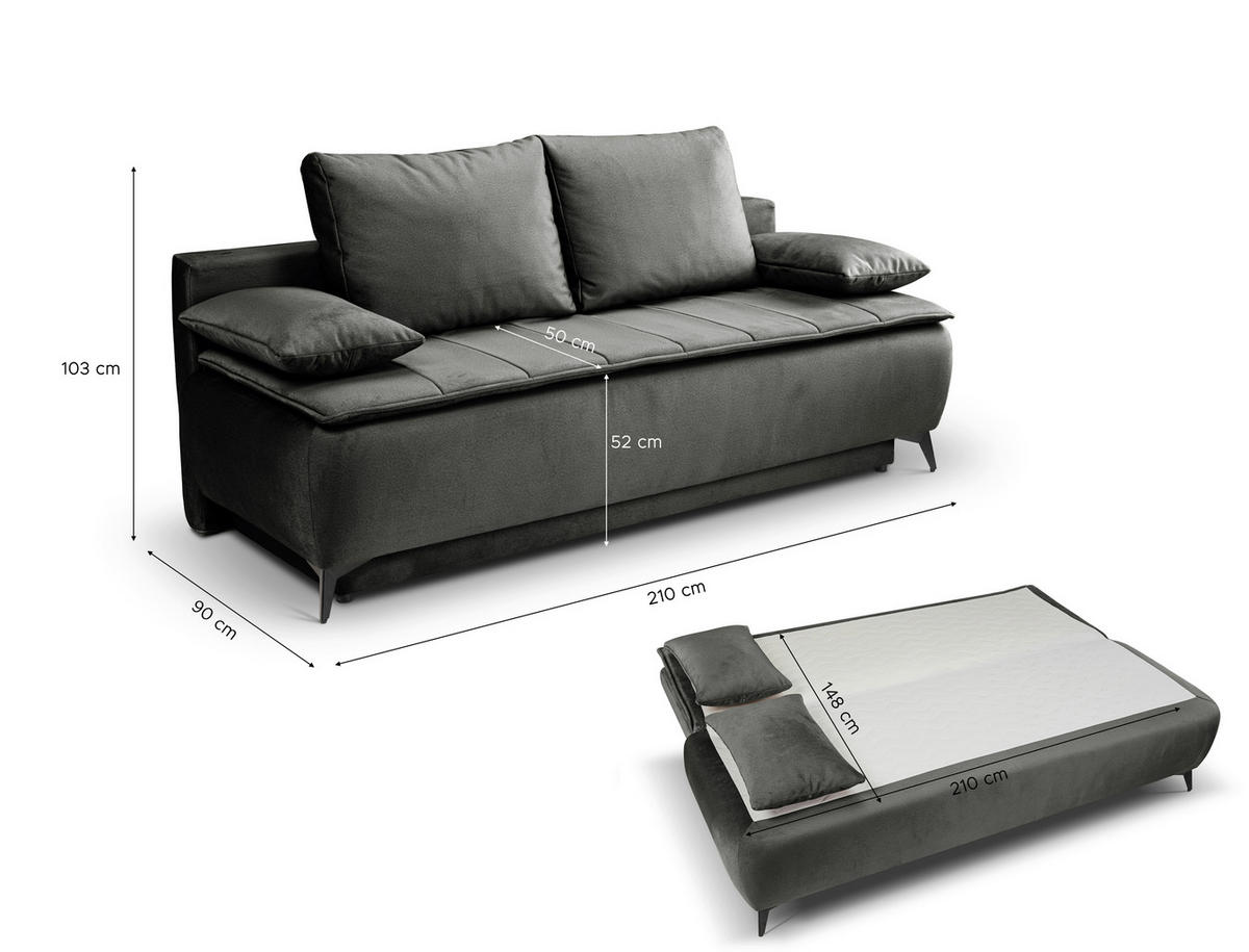 SCHLAFSOFA SENDI  mit Greige  - Greige/Schwarz, Basics, Textil/Metall (210/103/90cm) - MID.YOU