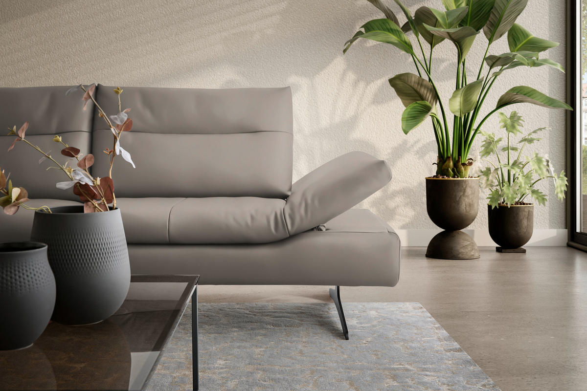 ECKSOFA Echtleder Taupe  - Taupe/Schwarz, Modern, Leder/Metall (158/342cm) - Chilliano