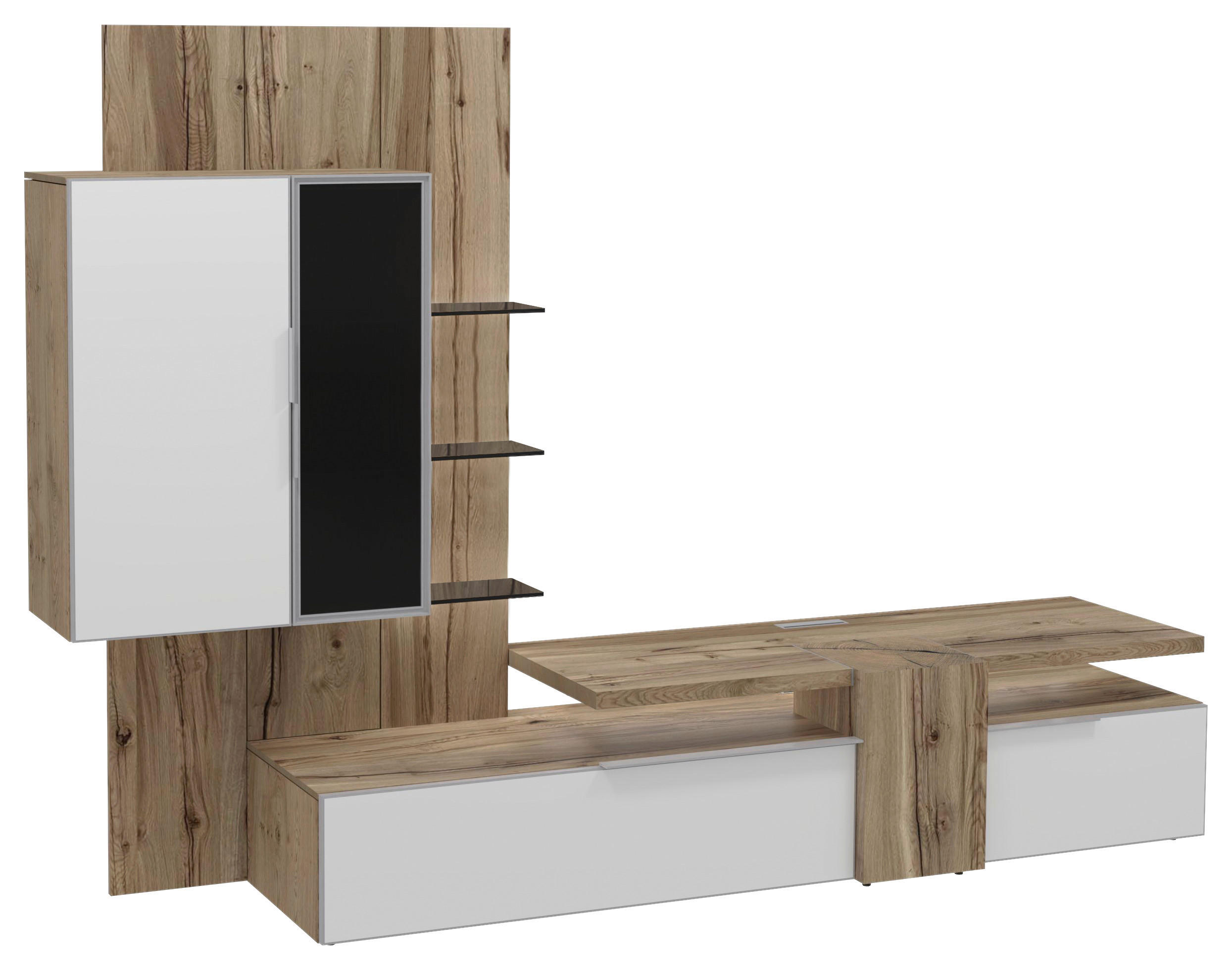 WOHNWAND  in Weiß, Eichefarben  272/194/58 cm  - Eichefarben/Weiß, Design, Glas/Holz (272/194/58cm) - Voglauer